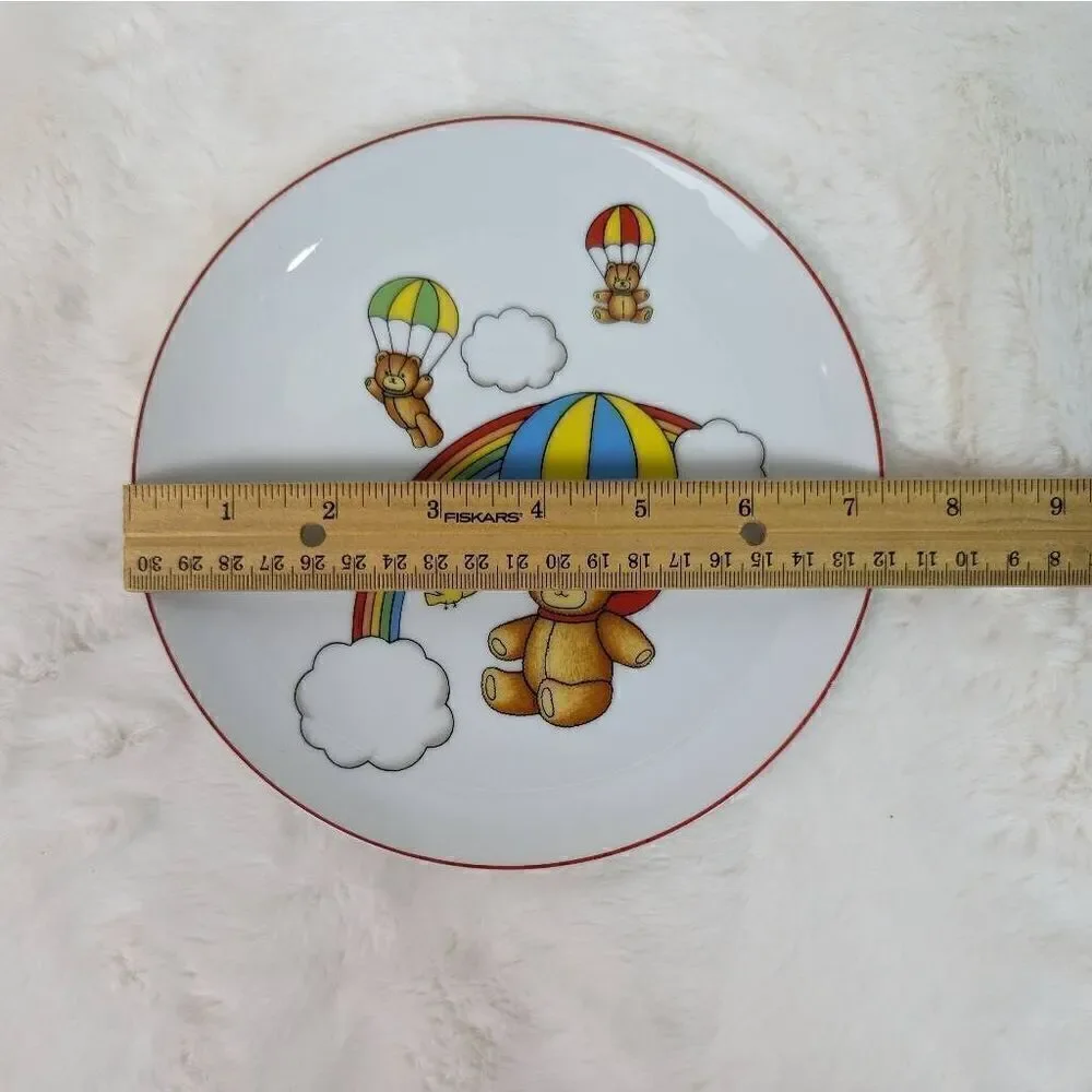 Andrea Sadek Japan Porcelain Childs Kids Plate Bowl Rainbow Teddy Bear Parachute
